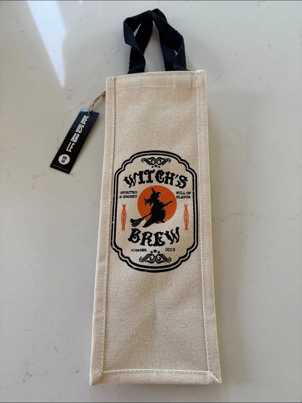 Witch's Brew Canvas Wine Tote - Black & Orange NWT